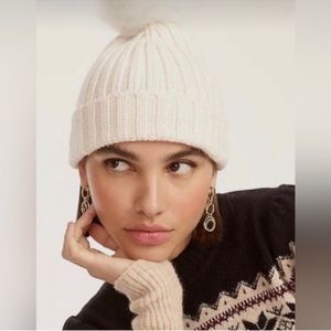 J Crew Wool beanie with Faux Fur Pom Pom